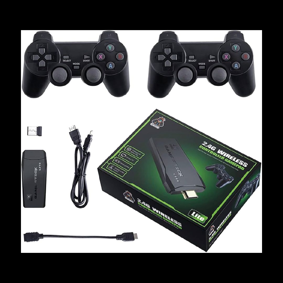 Consola Retro Game Stick Lite 4K con 10,000+ Juegos, 2 Controles Inalámbricos y 64GB – Diversión en tu TV