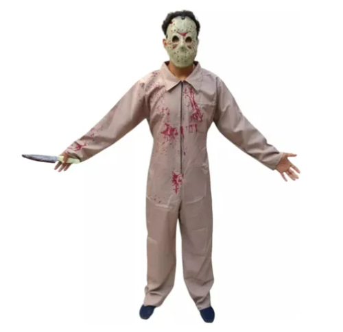 Disfraz Halloween De Adulto Jason Viernes 13 Con Máscara De Fibra de Vidrio Para Halloween