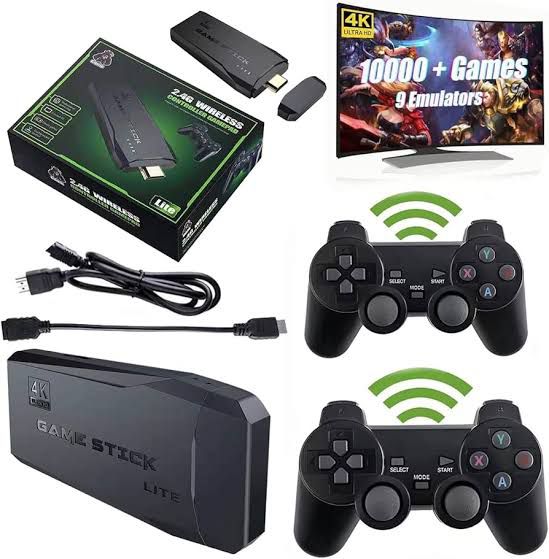 Consola Retro Game Stick Lite 4K con 10,000+ Juegos, 2 Controles Inalámbricos y 64GB – Diversión en tu TV