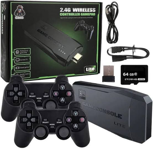 Consola Retro Game Stick Lite 4K con 10,000+ Juegos, 2 Controles Inalámbricos y 64GB – Diversión en tu TV